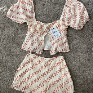 Princess Polly Cream and Red Dress